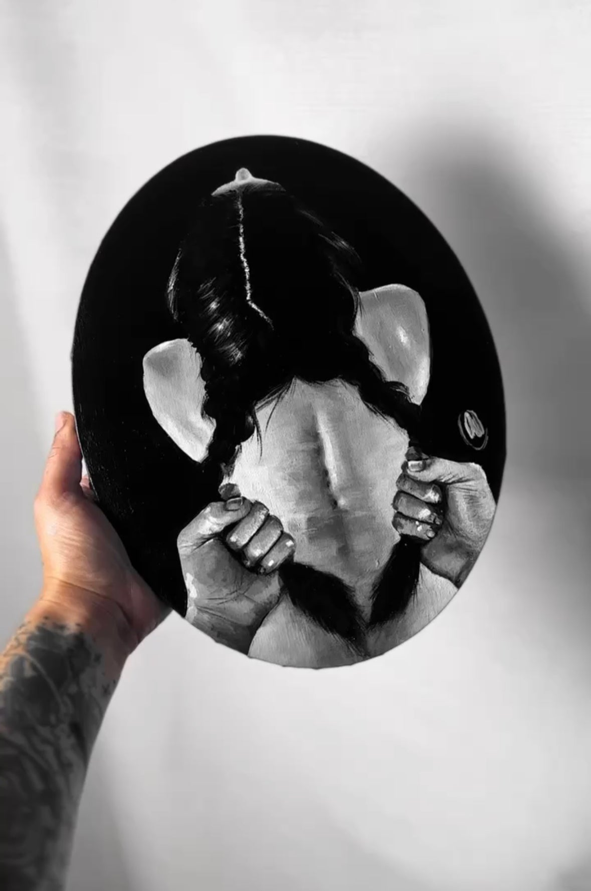 Hair Pull 10" oval original BDSM painting