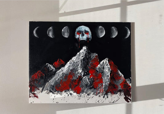 Moon phase mountain painting